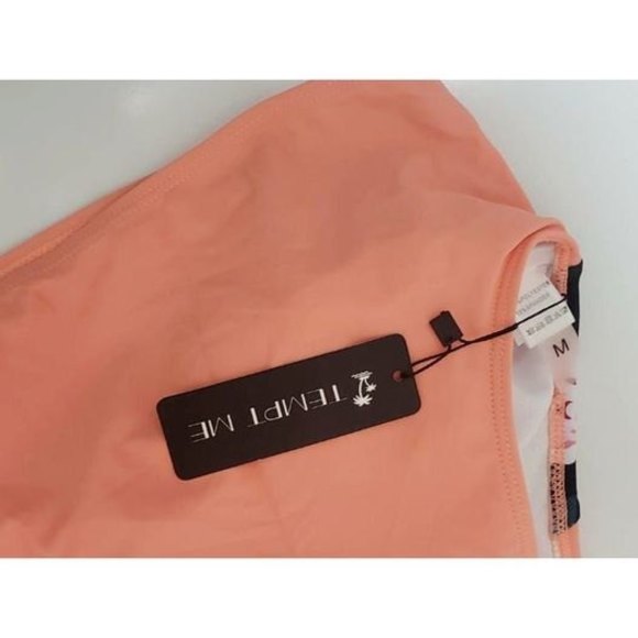 Tempt Me NWT Women's Coral High Waist Bikini Swimsuit Floral Patchwork Stretch M - Picture 3 of 6